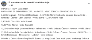 obavijest putnicima Grubisno Polje Veliki Zdenci cesta 1